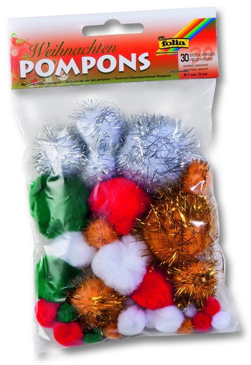 Pompons, 30 Stück, Größen sortiert Weihnachten sortiert