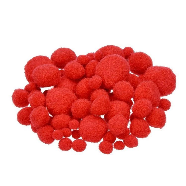 Pompons für Dekorationen 7, 10, 15, 20, 25 mm, 75 Stk., rot