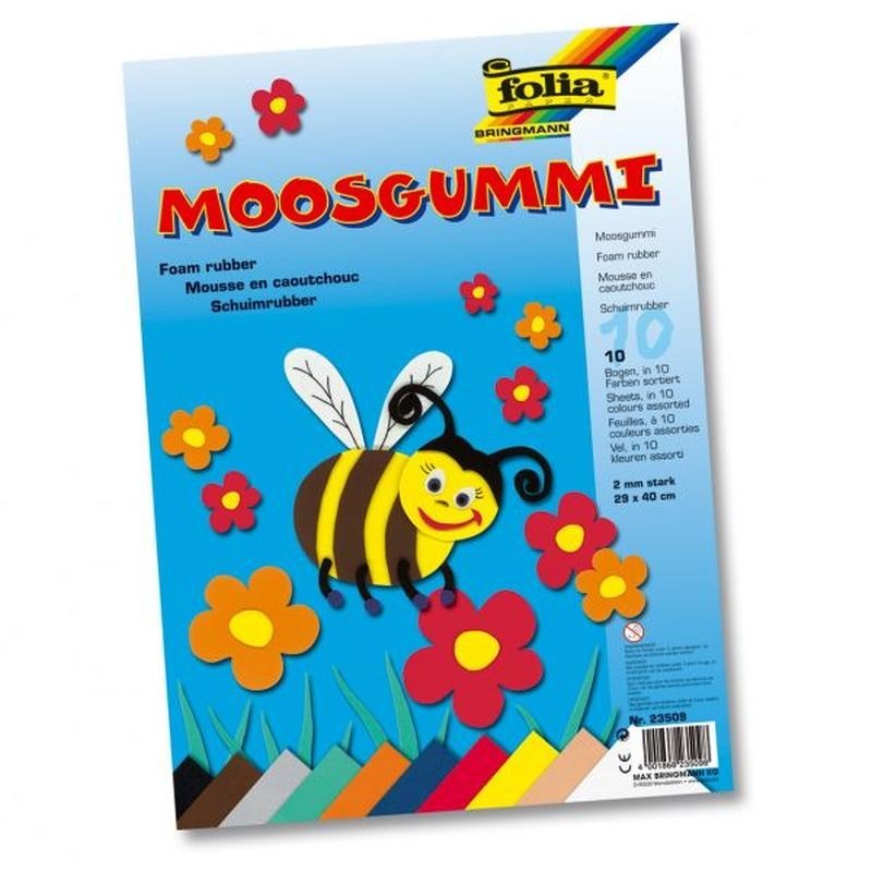 Moosgummi, 29x40cm, 10 Bogen farbig sortiert