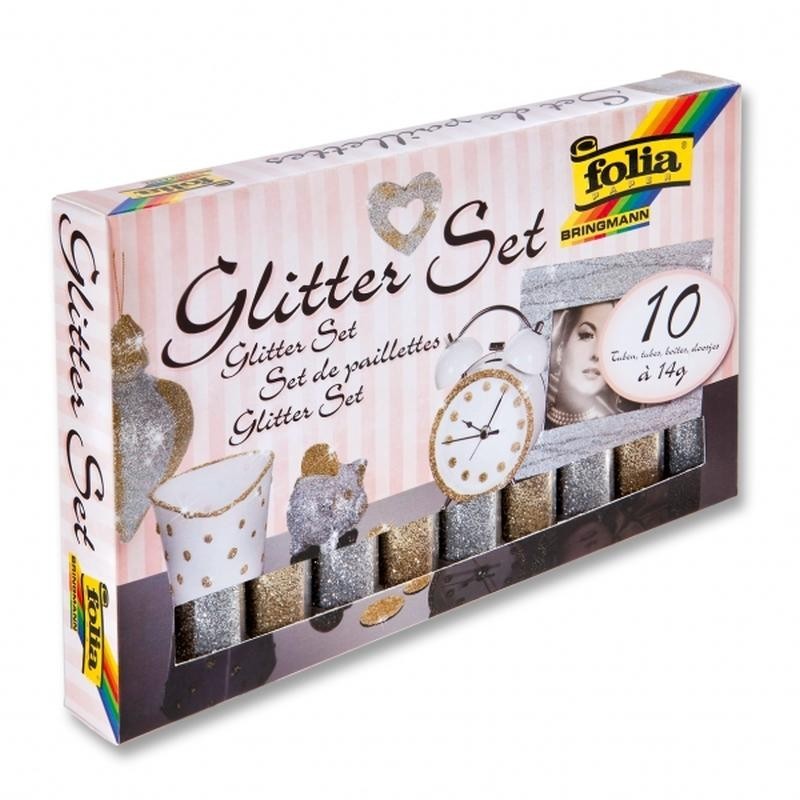 Glitterpulver, 10 Tuben à 14g 5xgold, 5xsilber