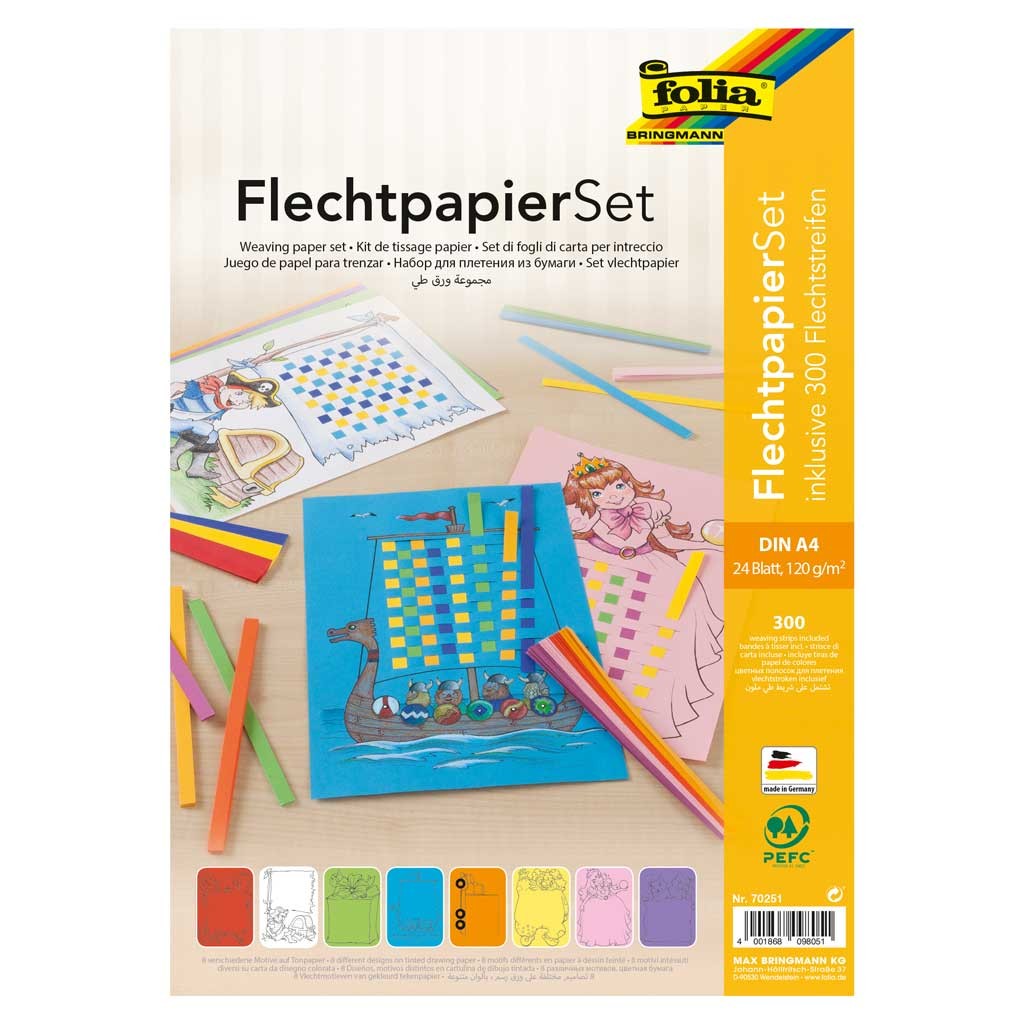 Flechtpapier Set, 24 Flechtbögen, DIN A4 inklusive Flechtstreifen, 8-farbig sortiert