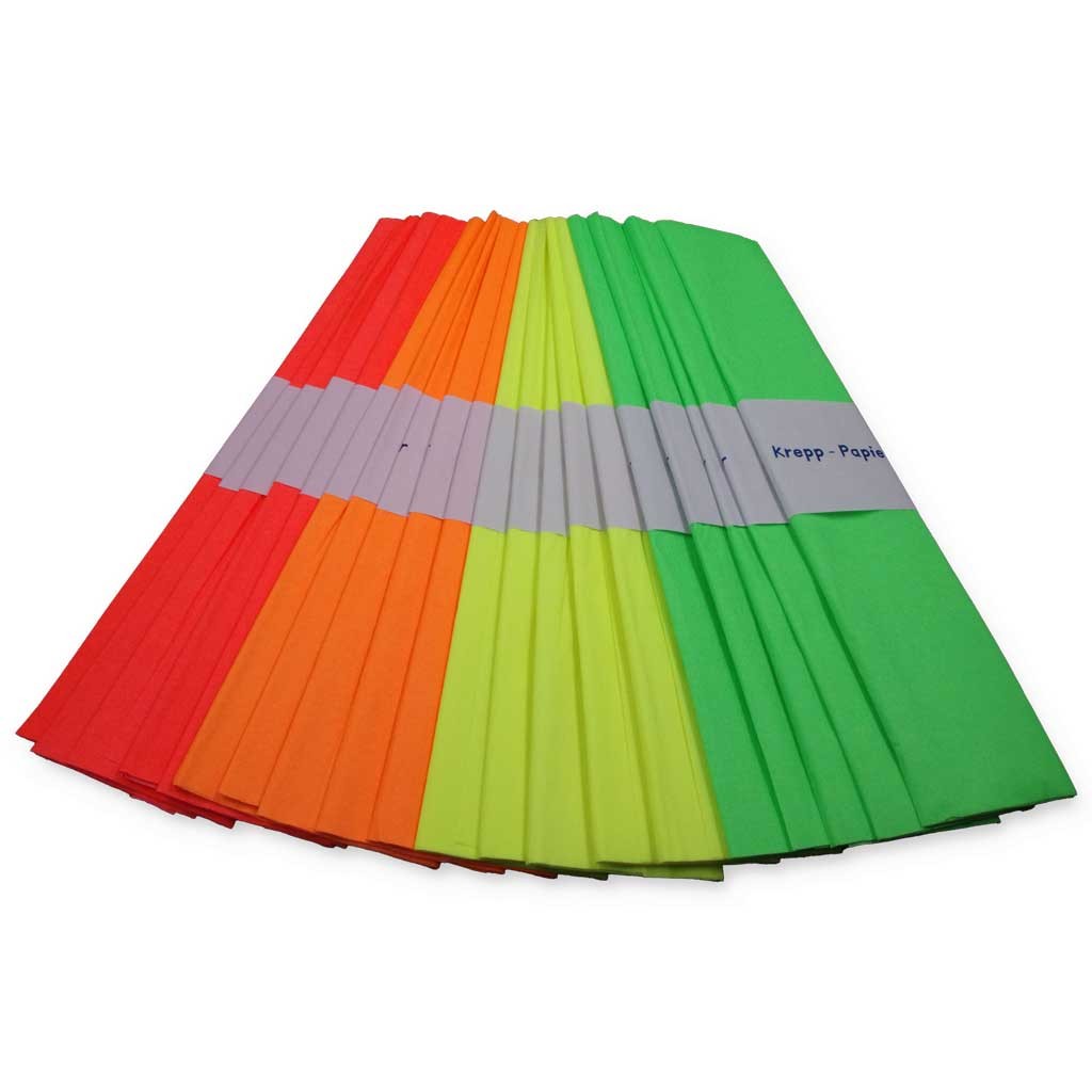 20 Rollen Krepppapier, 50x250cm, fluoreszierend in 4 Farben sortiert