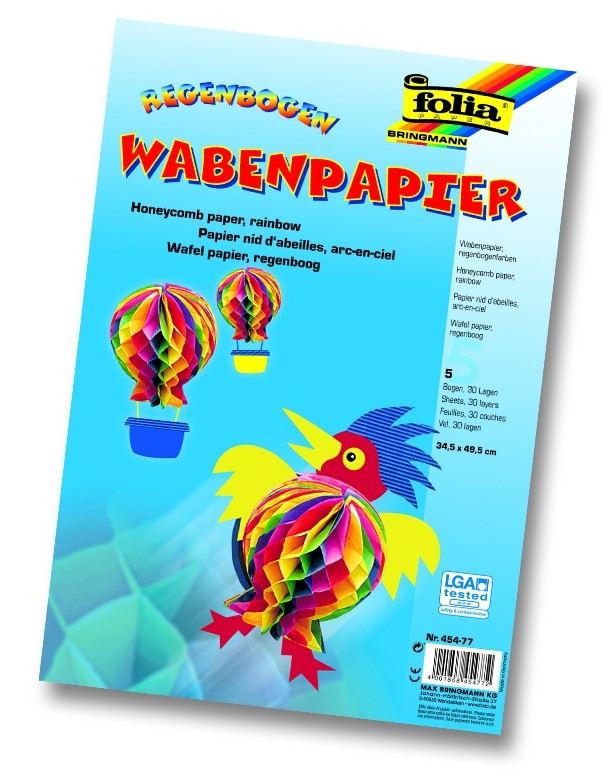 Wabenpapier 30lagig, 49,5x69cm, 5 Bogen regenbogen