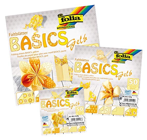 Faltblätter 80g/m², BASICS GELB 20x20cm, 50 Blatt, 5 Motive sortiert