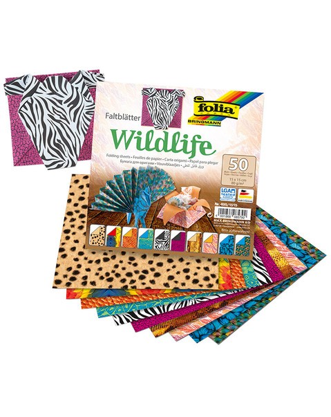 Faltblätter 80g/m², Wildlife 15x15cm, 50 Blatt, 5 Motive sortiert