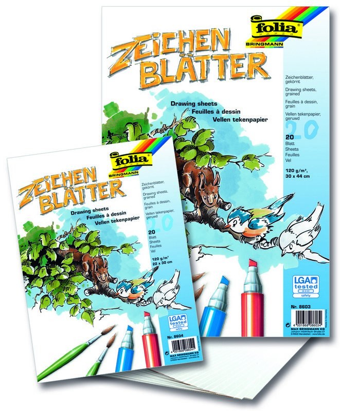 Zeichenblätter 120g/m², 30x44cm 20 Blatt, gekörnt, weiß