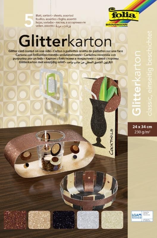 Glitterkarton 300g/m², CLASSIC 50x70cm, 5 Bogen farbig sortiert