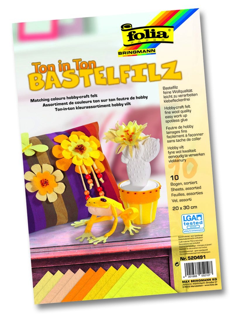 Bastelfilz 150g/m², 20x30cm, 10 Blatt TON IN TON MIX - gelb
