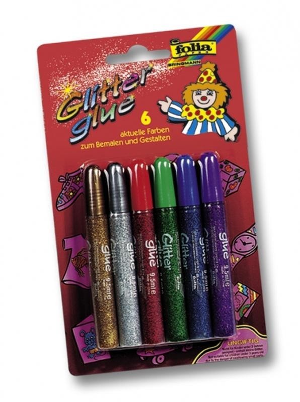 Glitter-Glue, 6 Stifte à 9,5ml farbig sortiert
