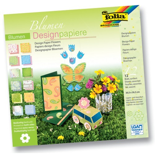 Designpapier Motiv Blumen" 5 Bogen 190g/m², 30,5x30,5 cm"