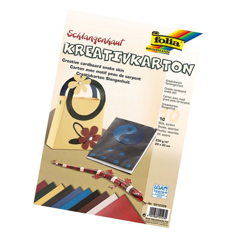 Kreativkarton 230g/m², 23x33cm, 10 Blatt Schlangenhaut'', farbig sortiert"