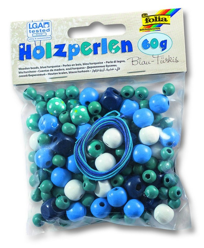 Holzperlen, 60g TON IN TON MIX - blau/türkis