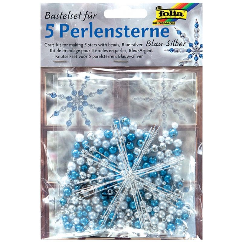 Perlensterne Set BLAU, 340teilig blau/silber/perlweiß