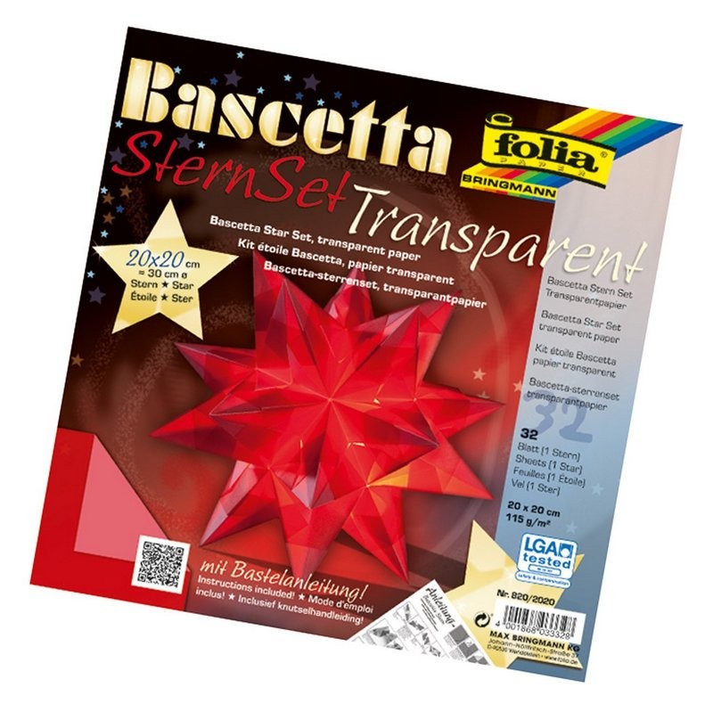 Bascetta-Stern Bastelset, 20x20cm, 32Bl. Transparentpapier 115g/m², rot