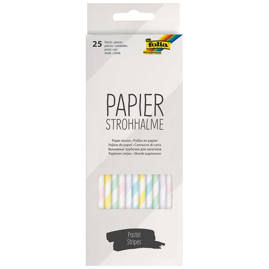 Papierstrohhalme PASTEL STRIPES, 25 Stück 19,7cm, Ø6mm