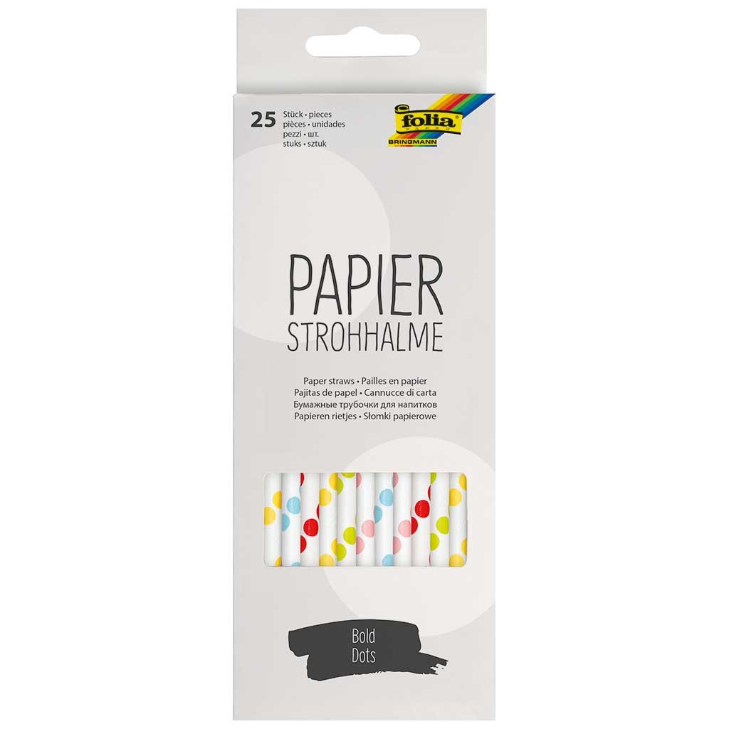 Papierstrohhalme BOLD DOTS, 25 Stück 19,7cm, Ø6mm