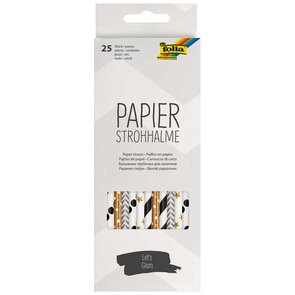 Papierstrohhalme LET''S GLAM, 25 Stück sortiert 19,7cm, Ø6mm