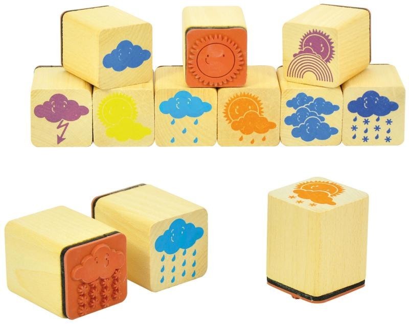 Wetterstempel 12er Set aus Holz 4x3x3 cm