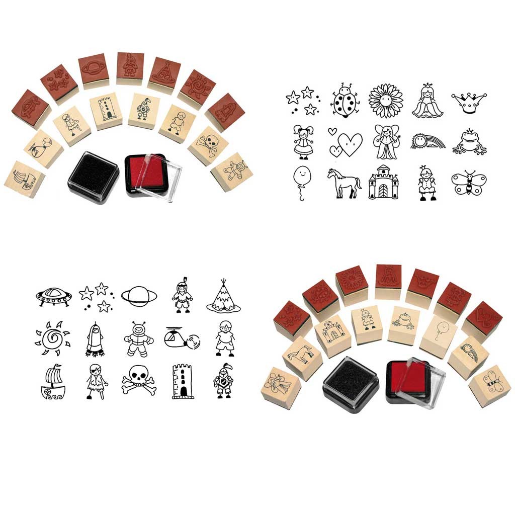 Ministempel , Mädchen-Junge 30er Set + 12 Stempelkissen GRATIS