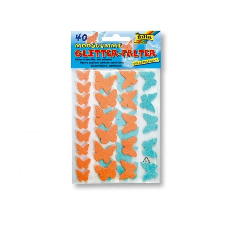 Moosgummi Glitter-Sticker, 40 Stück Falter, orange/blau sortiert