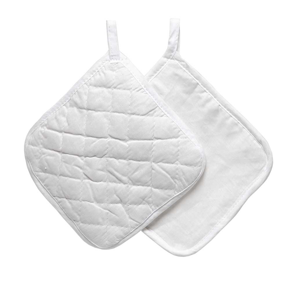8 Topflappen, Größe 20x20 cm, 145 g/qm, Weiß aus 100 % Baumwolle, waschbar bei 40°C
