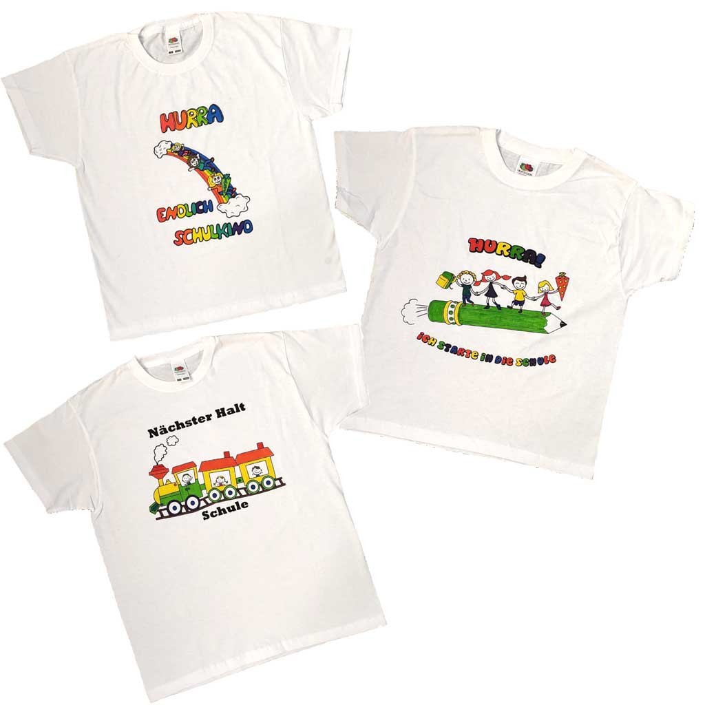 T-Shirt, weiß, Größe: 128 mit Druck Rakete Fruit of the Loom Kids