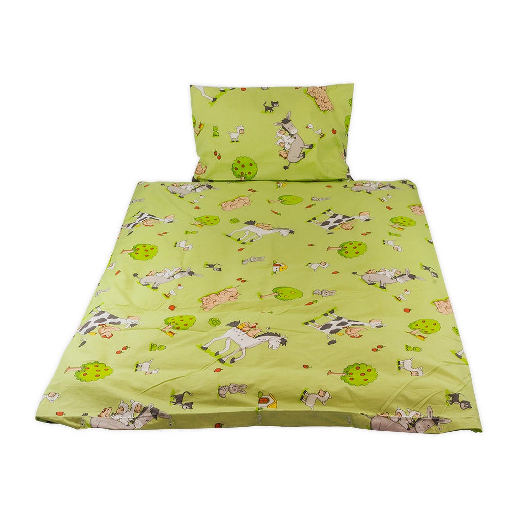 Kinder-Bettwäsche glatte Baumwolle,Hotelverschluss Motiv Bauernhof, grün, 100x135cm, 40x60cm