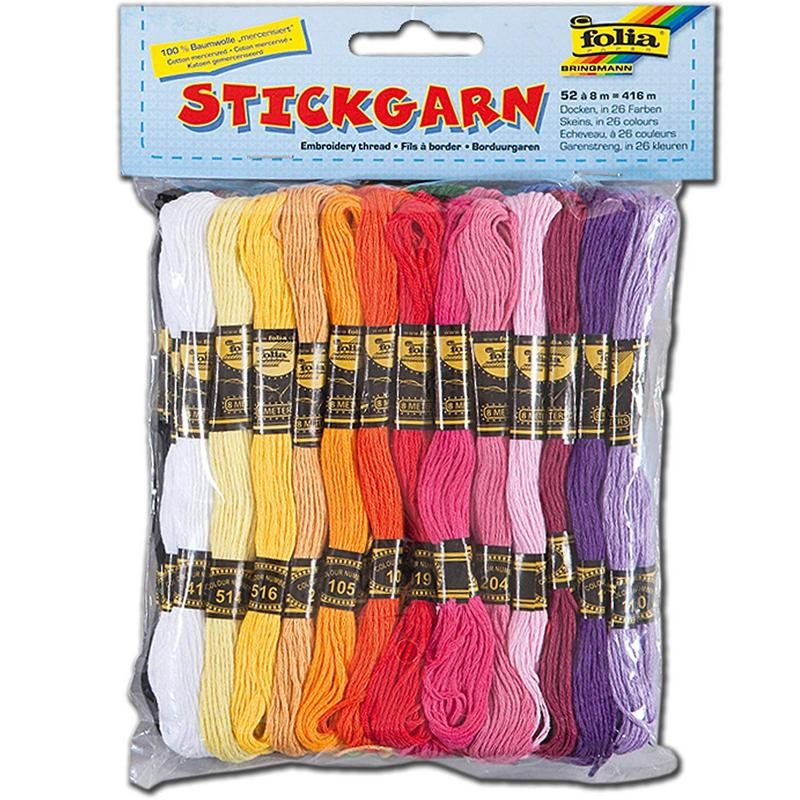 Stickgarn, 52 Docken à 8m (416m) in 26 Farben sortiert