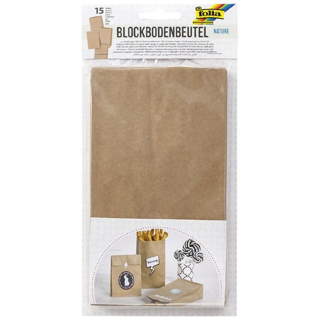Papiertüten blanko, natur, Blockboden 120x60x210mm, 15 Stück, lebensmittelecht